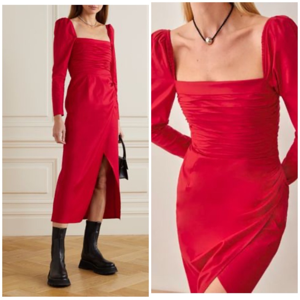 NWT REFORMATION Isaac Ruched Organic Cotton Dress in Red SZ US 8 - Picture 1 of 11